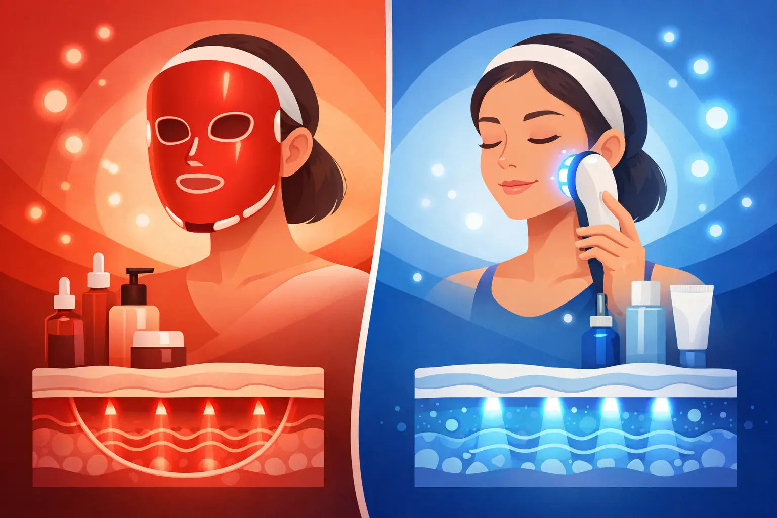 LED Skin Care: الفرق بين الضوء الأحمر والأزرق