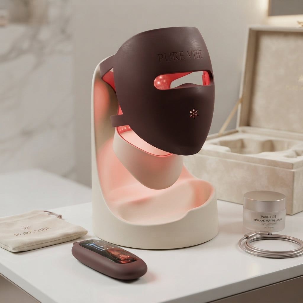 قناع الوجه Pure Vibe LED مع قطعة للرقبة مرفقة لتجديد شباب البشرة في المنزل